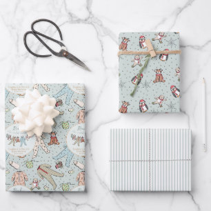 Feuille De Papier Cadeau Mint Gree Baby Son Baby shower Froid Hiver Extérie