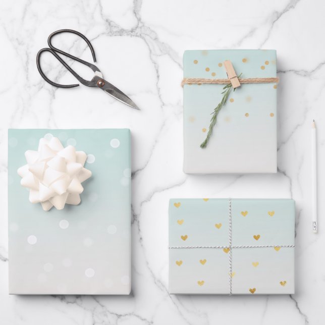 Feuille De Papier Cadeau Mint Ombre White Bokeh Confetti (Recto)