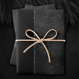 Feuille De Papier Cadeau Minuit Onyx Romance | Black Satiny Grunge Damask
