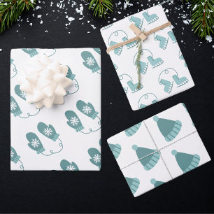 Feuille De Papier Cadeau Mittens de Noël turquoise, patins à glace et Casqu