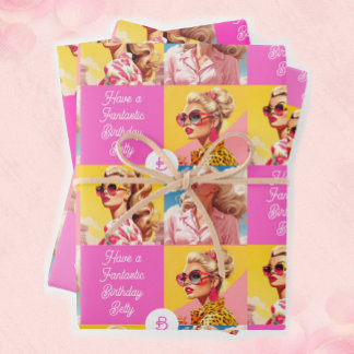Feuille De Papier Cadeau Mode rose Personnaliser Texte Anniversaire de la f