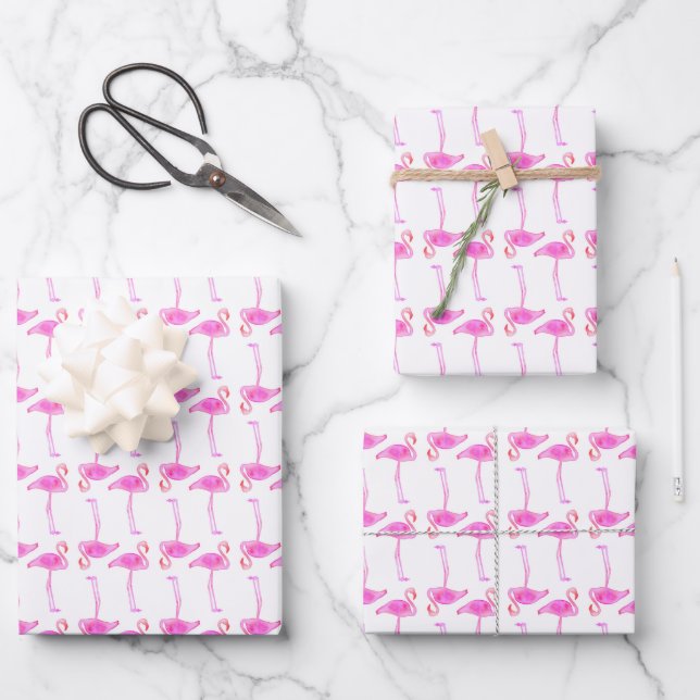 Feuille De Papier Cadeau Modèle flamant rose (Recto)