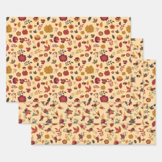 Feuille De Papier Cadeau Modèle floral d'automne moderne