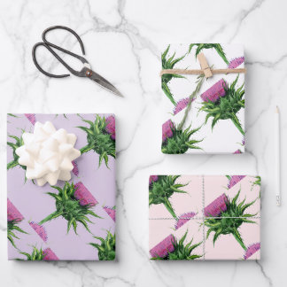 Feuille De Papier Cadeau Modèle Floral de chardon pourpre