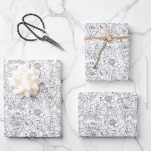 Feuille De Papier Cadeau Modèle floral de pivoine vintage