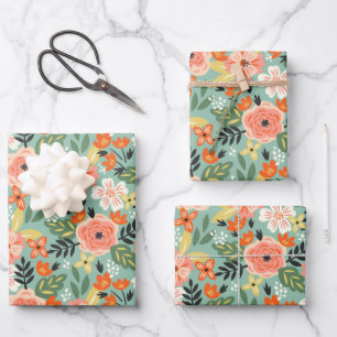Feuille De Papier Cadeau Modèle floral du jardin