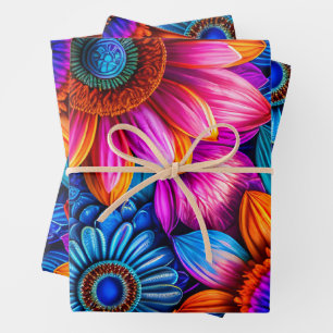 Feuille De Papier Cadeau Modèle floral en style boho