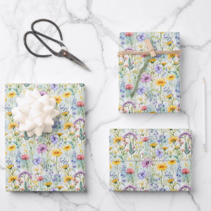 Feuille De Papier Cadeau Modèle floral Fleur sauvage de marguerite jaune