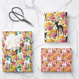 Feuille De Papier Cadeau Modèle floral italien Greyhounds