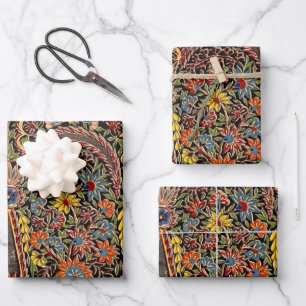 Feuille De Papier Cadeau Modèle Floral Multicolore vintage