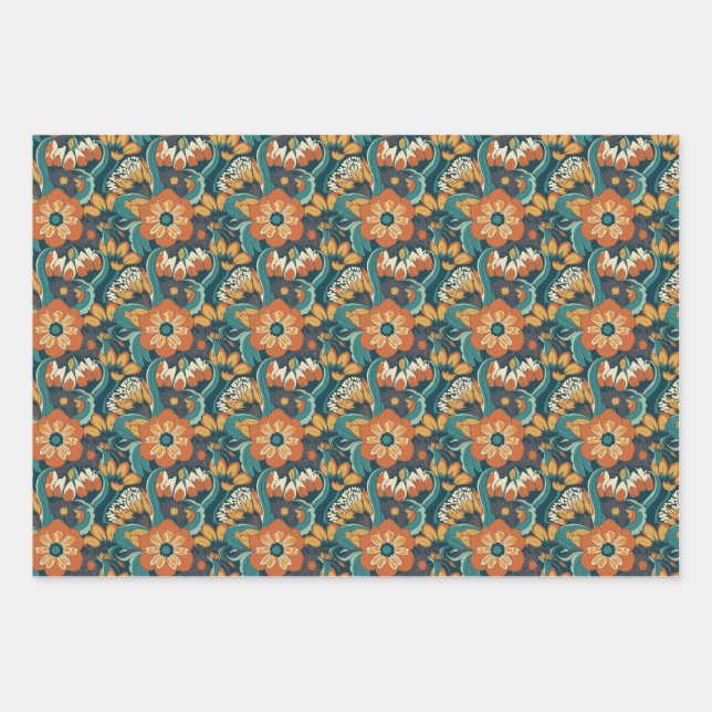 Feuille De Papier Cadeau Modèle floral rétro (Devant)