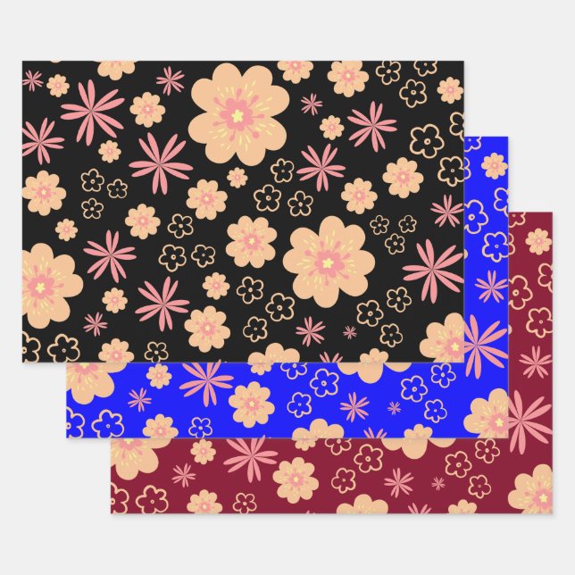 Feuille De Papier Cadeau Modèle floral rétro-original (Lot)