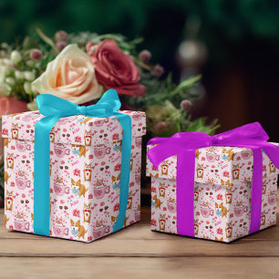 Feuille De Papier Cadeau Modèle Joyeuse Saint-Valentin Corgi