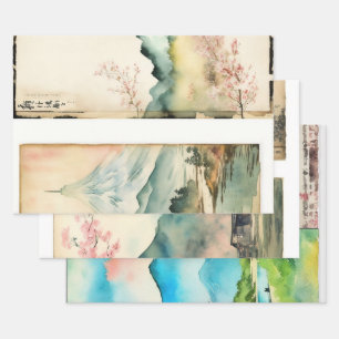 Feuille De Papier Cadeau Modèle paysager traditionnel japonais No6