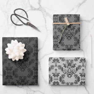 Feuille De Papier Cadeau Modèle vintage gris noir