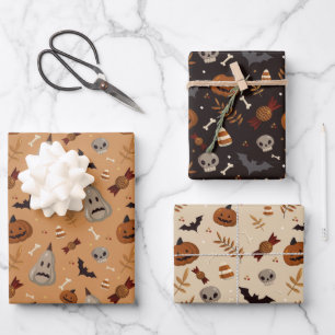 Feuille De Papier Cadeau Modèles effrayants d'automne d'Halloween