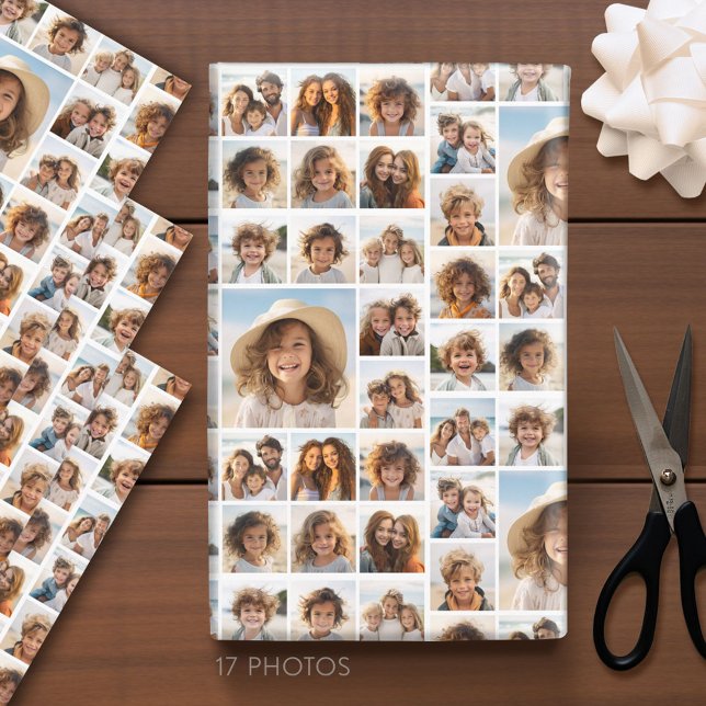 Feuille De Papier Cadeau Moden, Minimal Photo Grid avec 17 photos (Custom Photo Wrapping Paper)