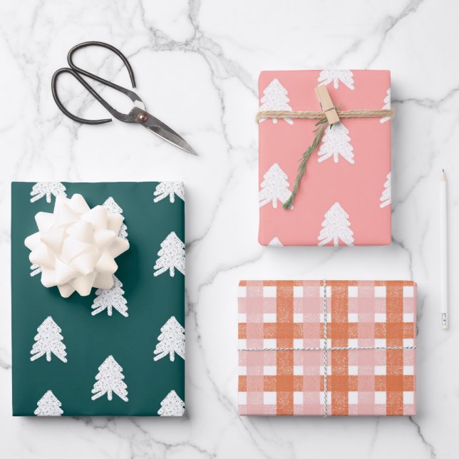 Feuille De Papier Cadeau Modern Trendy Green Blush Pink Christmas (Recto)