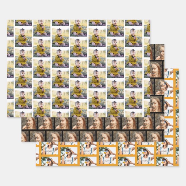 Feuille De Papier Cadeau Moderne 3 Photos familiales Collage Motif Noël (Lot)