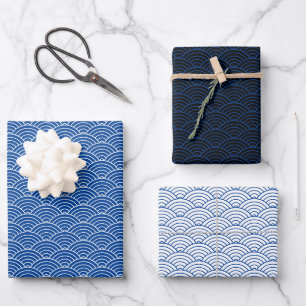 Feuille De Papier Cadeau Moderne Bleu Noir Blanc Blanc Japonais Vague