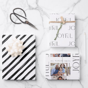 Feuille De Papier Cadeau Moderne Chic Grandes Noires Joyeux Photo Noël