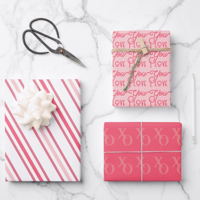 Feuille De Papier Cadeau Moderne Chic Pink Love Saint Valentin (Recto)