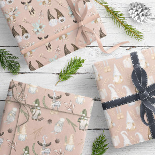 Feuille De Papier Cadeau Moderne Cute Gnome Beige Neutre Motif