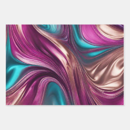 Feuille De Papier Cadeau Moderne et élégant Viva Magenta Turquoise Or-