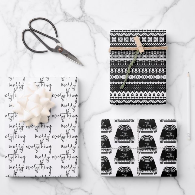 Feuille De Papier Cadeau Moderne Joyeux Tout Jeu de Noël (Recto)