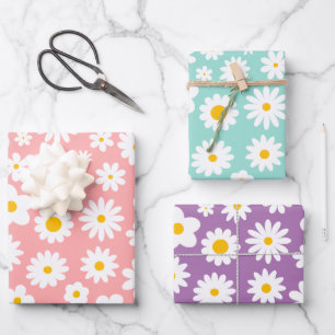 Feuille De Papier Cadeau Moderne marguerite graphique rose bleu et violet p