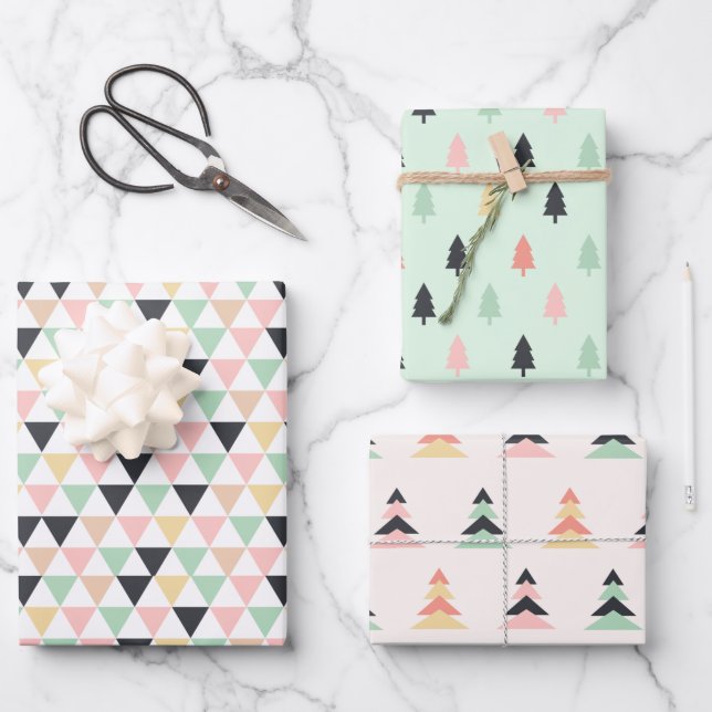 Feuille De Papier Cadeau Moderne Pastel Motif géométrique de Noël (Recto)