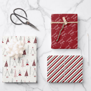 Feuille De Papier Cadeau Moderne Rétro Petit Arbre Noël