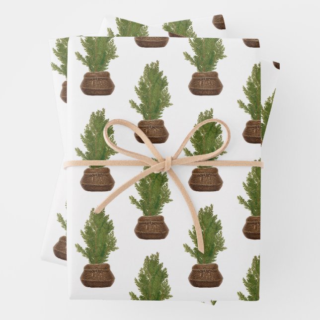 Feuille De Papier Cadeau Moderne Russe Aquarelle Noël Arbre de Noël (En situation)