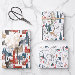Feuille De Papier Cadeau Moderne Simple Minimaliste Nordic Winter Town Forê