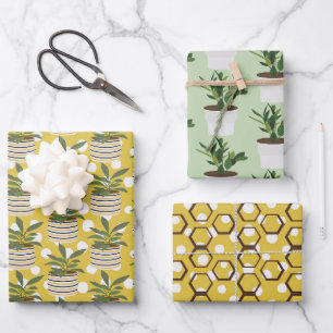 Feuille De Papier Cadeau Moderne Toutes les Occasions Décor Plante Sage Or 