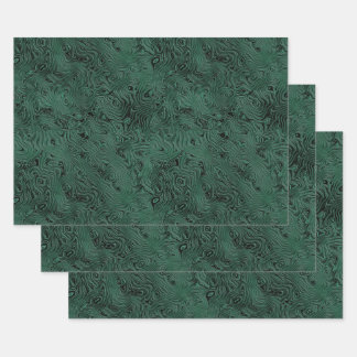Feuille De Papier Cadeau Moire de soie petit Motif en vert de forêt