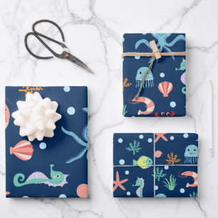 Feuille De Papier Cadeau Monde marin