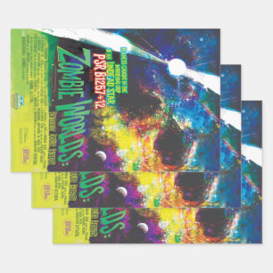 Feuille De Papier Cadeau Mondes Zombie Galaxie d'Halloween
