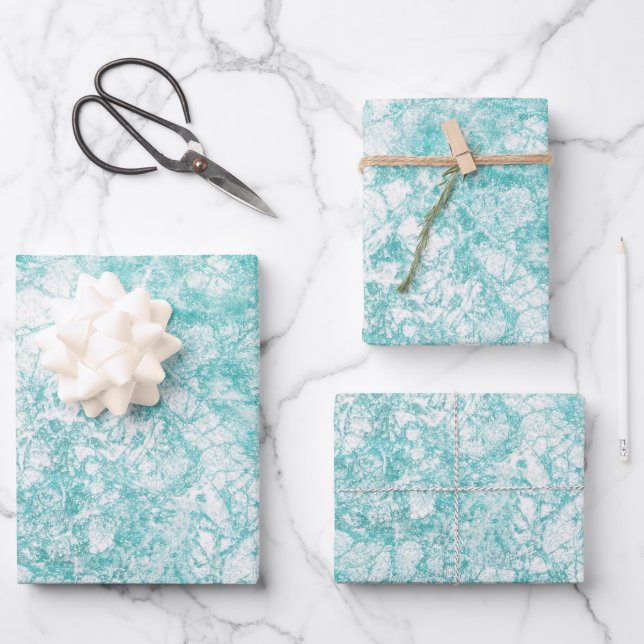 Feuille De Papier Cadeau Monnaie bleu et Marbre blanc texture (Recto)