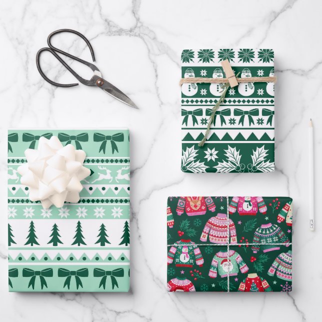Feuille De Papier Cadeau Monnaie moche et Noël vert foncé (Recto)