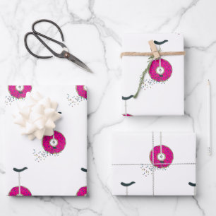 Feuille De Papier Cadeau Monocycle de roue de beigne rose avec arrosage col