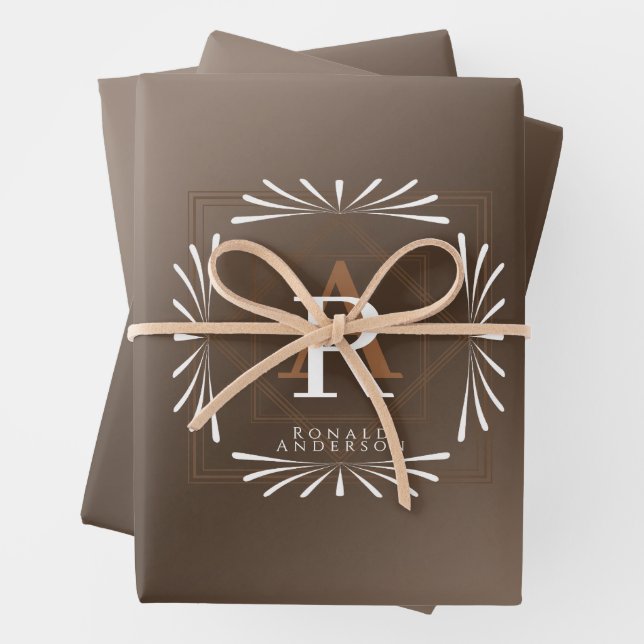 Feuille De Papier Cadeau Monogramme Brown de cadre élégant (En situation)
