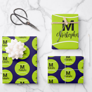 Feuille De Papier Cadeau Monogramme de tennis personnalisé Nom initial