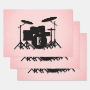 Feuille De Papier Cadeau Monogramme Ensemble de musique Design rose
