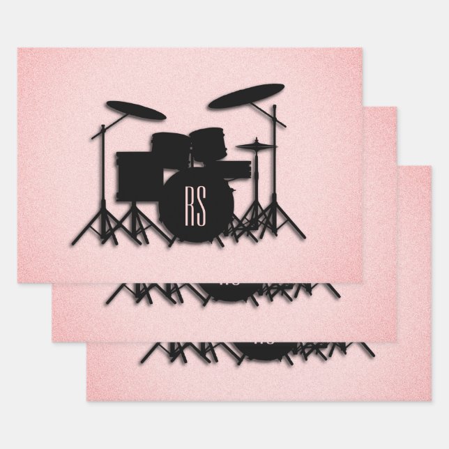 Feuille De Papier Cadeau Monogramme Ensemble de musique Design rose (Lot)