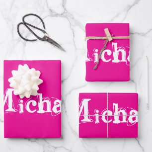 Feuille De Papier Cadeau Monogramme moderne minimaliste nom blanc rose chau
