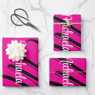 Feuille De Papier Cadeau Monogramme moderne minimaliste nom initial rose ch