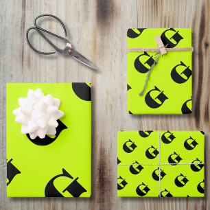 Feuille De Papier Cadeau Monogramme moderne noir   Neon Lime jaune