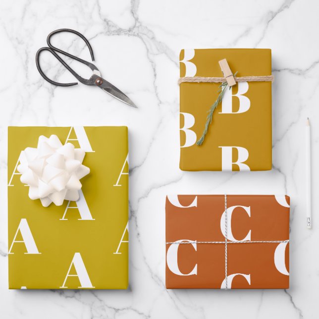 Feuille De Papier Cadeau Monogramme moutarde bronze teintes personnalisée (Recto)