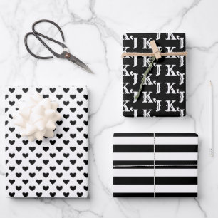 Feuille De Papier Cadeau Monogramme noir blanc Motifs4